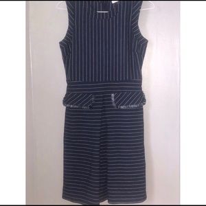 Blue and white striped knee length dress